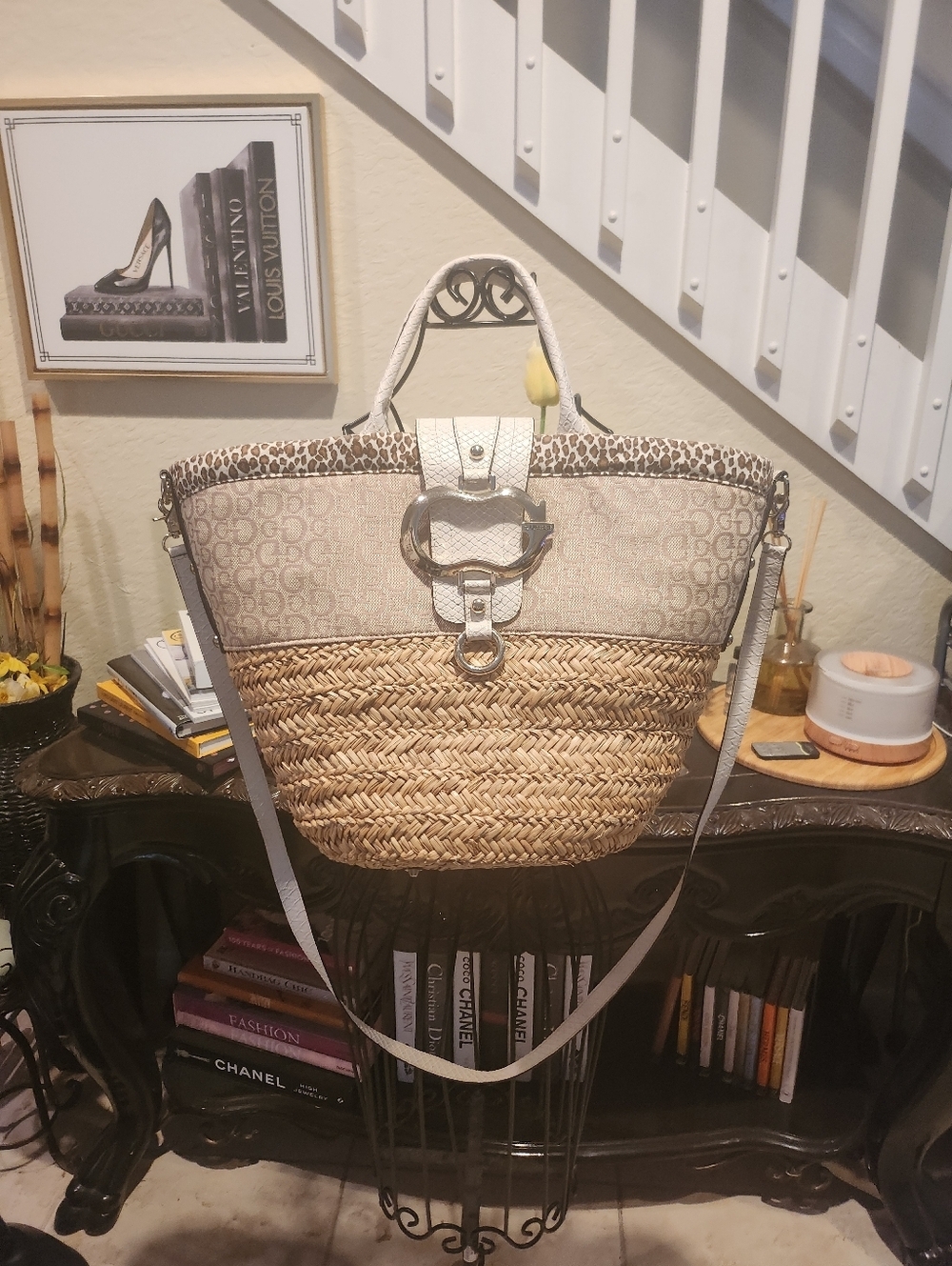 Guess wicker bucket crossbody bag